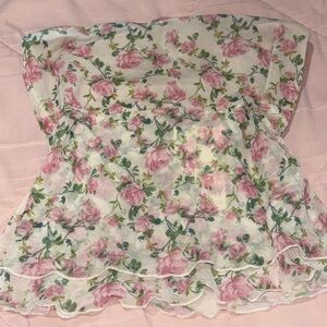 Floral Pink Rose Print Strapless Top